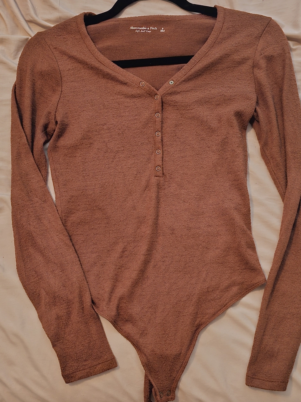 Abercrombie & Fitch Mauve Long-Sleeve Henley Thong Bodysuit
